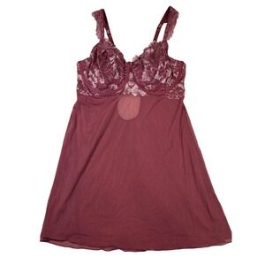 Auden Womens Burgundy Lace Mesh Babydoll Lingerie Removable Pads Size Large